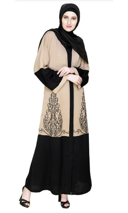 Eden Dubai Style Beige And Black Embroidered Abaya (Made-To-Order)