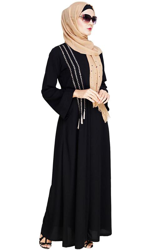 Elegant Black Embroidered Abaya (Ready-To-Ship)