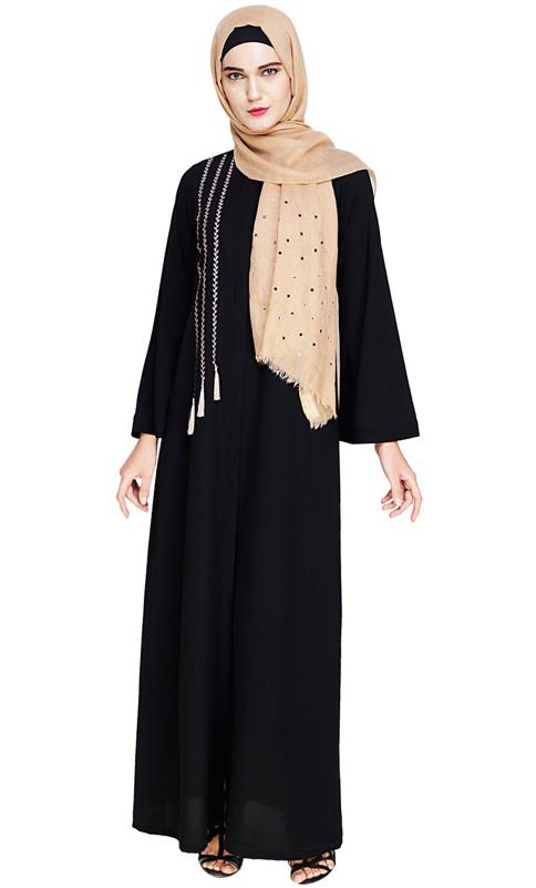 Elegant Black Embroidered Abaya (Ready-To-Ship)