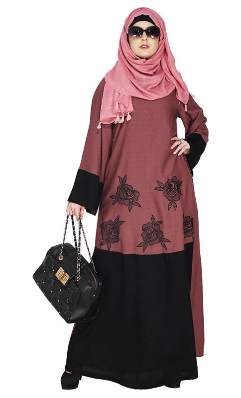 Elegant Floral Onion Pink Abaya