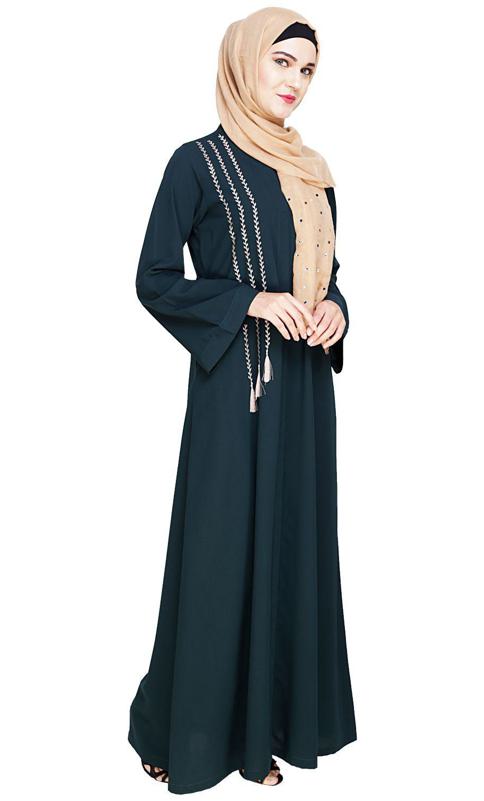 Elegant Green Embroidered Abaya (Made-To-Order)