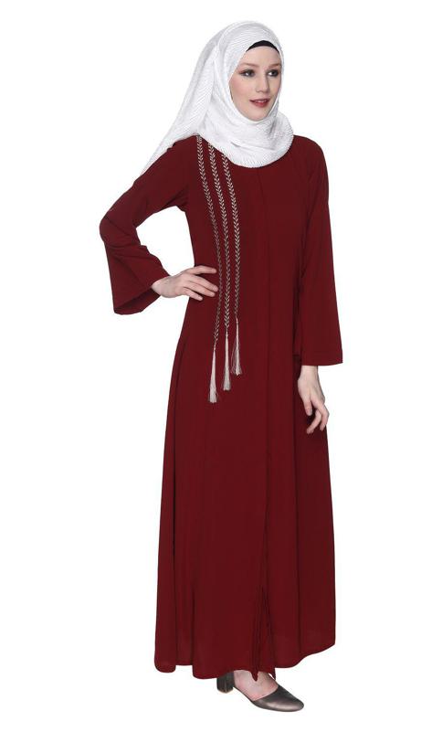 Elegant Maroon Embroidered Abaya (Made-To-Order)