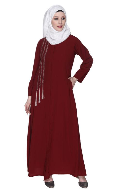 Elegant Maroon Embroidered Abaya