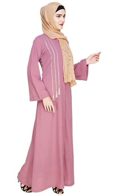 Elegant Onion Pink Embroidered Abaya (Made-To-Order)