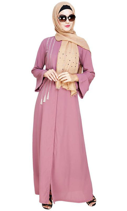 Elegant Onion Pink Embroidered Abaya (Made-To-Order)