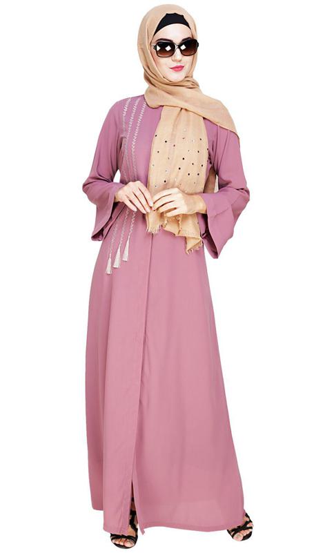 Elegant Onion Pink Embroidered Abaya
