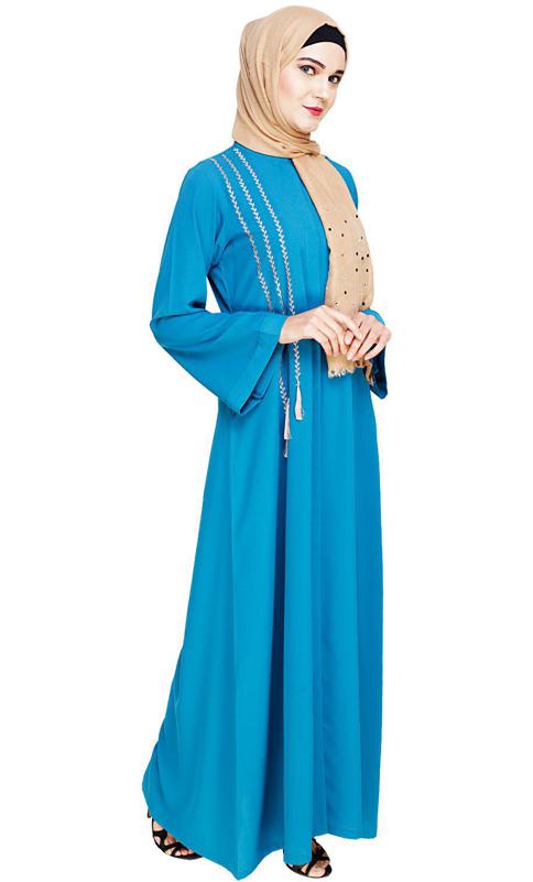 Elegant Teal Blue Embroidered Abaya