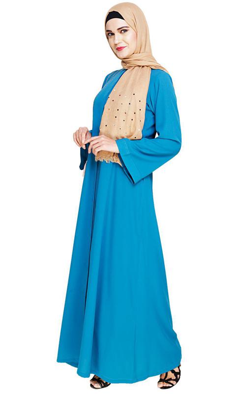 Elegant Teal Blue Embroidered Abaya (Made-To-Order)