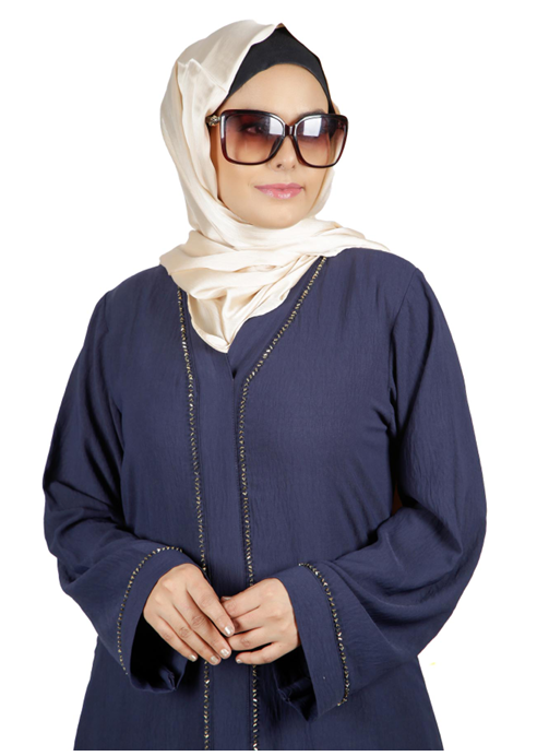 Elegant Navy Blue Abaya with Delicate Embellishments