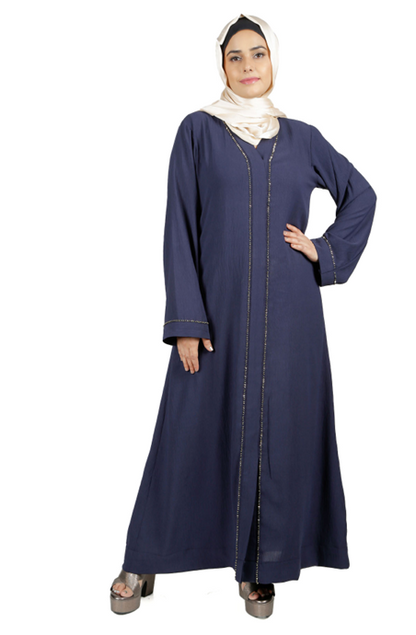 Elegant Navy Blue Abaya with Delicate Embellishments