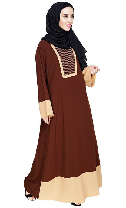 Embroidered Yoke Brown Dubai Style Abaya