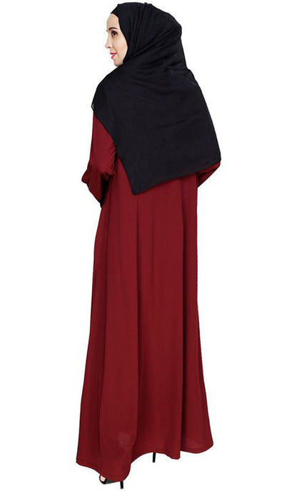 Embroidered Yoke Wine Dubai Style Abaya