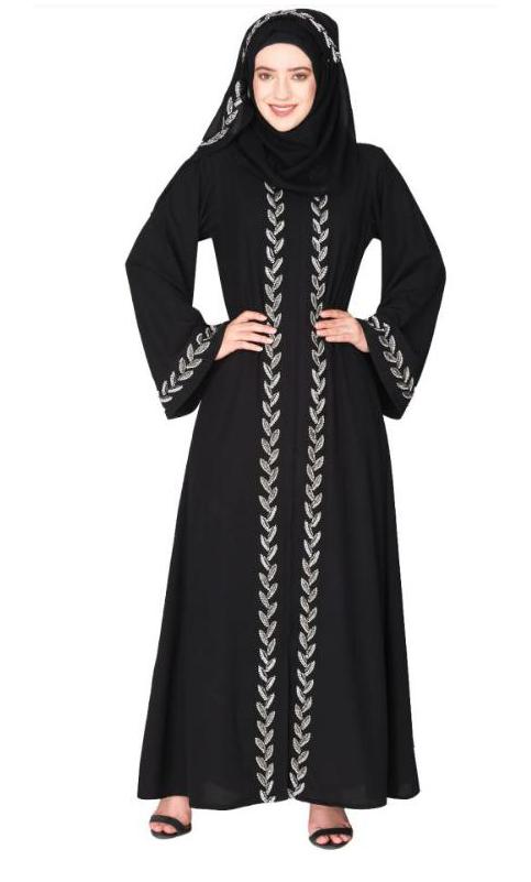 Extraordinary Pearl Drop Leaves Black Abaya