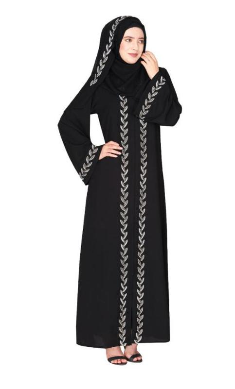 Extraordinary Pearl Drop Leaves Black Abaya