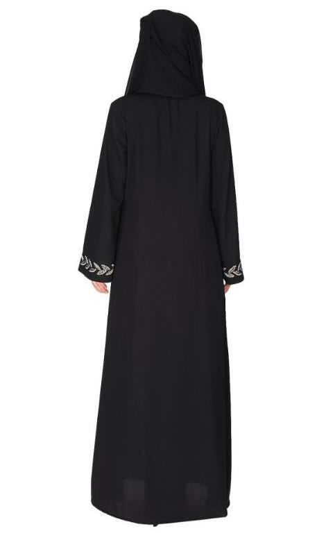 Extraordinary Pearl Drop Leaves Black Abaya