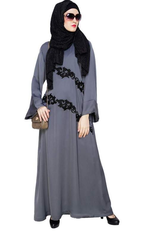 Fancy Embroidered Grey Dubai Style Abaya (Made-To-Order)
