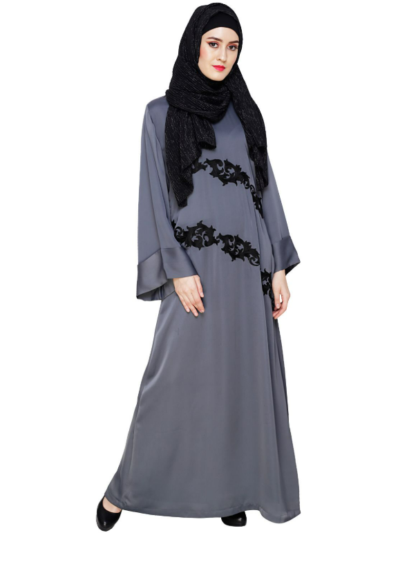 Fancy Embroidered Grey Dubai Style Abaya (Made-To-Order)