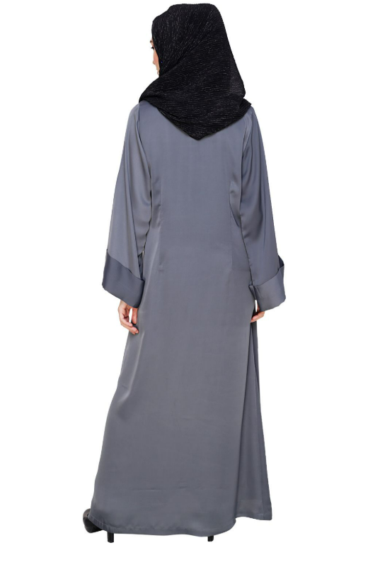 Fancy Embroidered Grey Dubai Style Abaya (Made-To-Order)