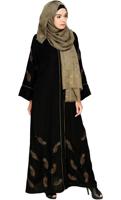 Feather Embroidered Dubai Style Black Abaya