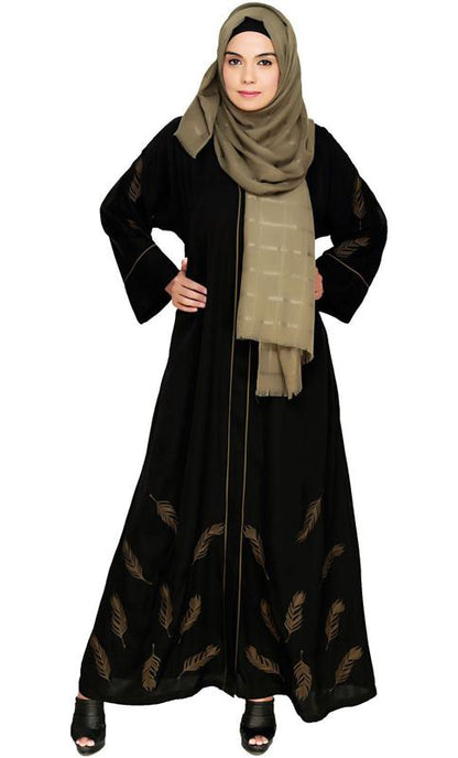 Feather Embroidered Dubai Style Black Abaya