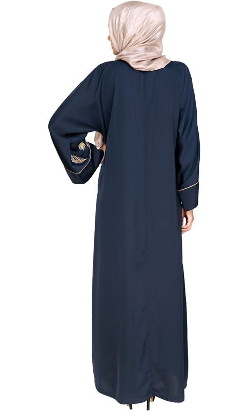 Feather Embroidered Dubai Style Blue Abaya