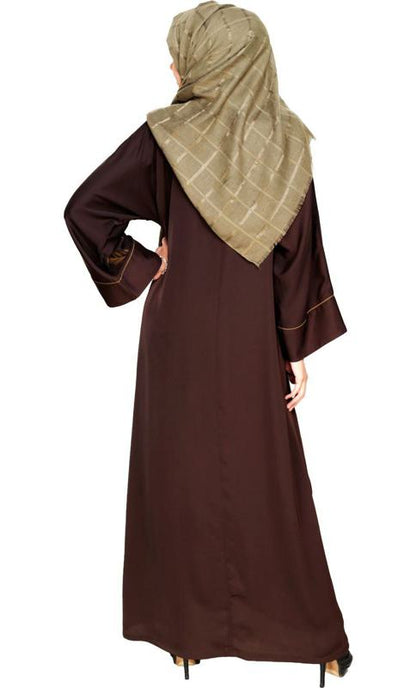 Feather Embroidered Dubai Style Dark Brown Abaya (Made-To-Order)