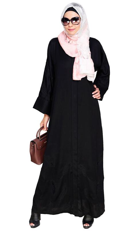 Feather Embroidered Dubai Style Black Abaya