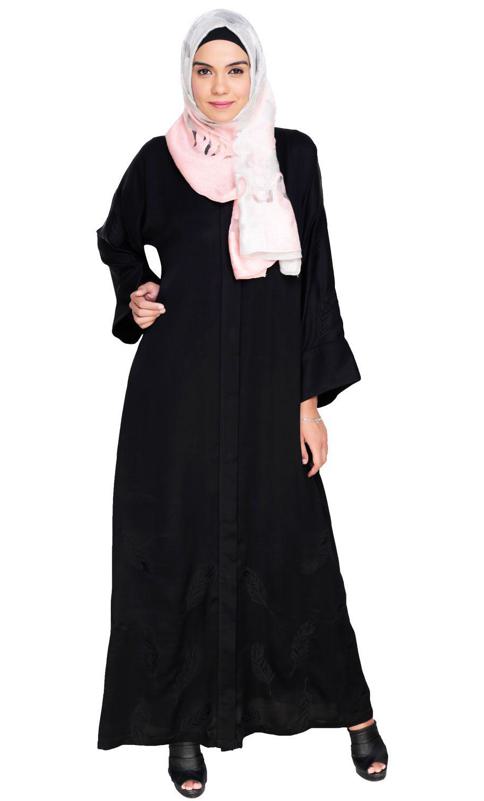 Gorgeous Feather Embroidered Dubai Style Black Abaya