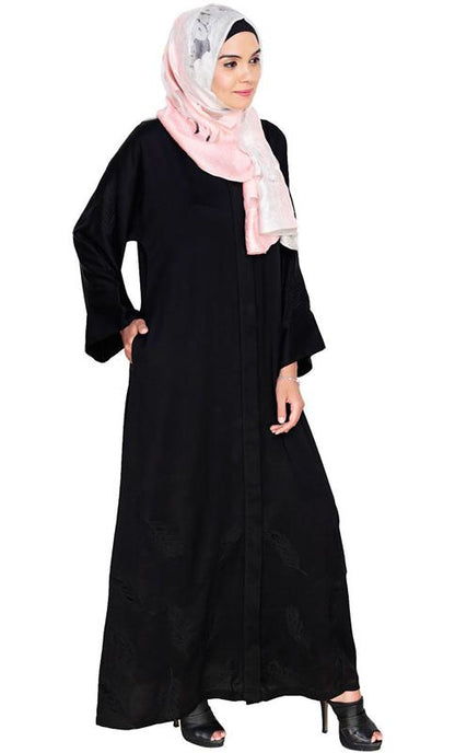 Gorgeous Feather Embroidered Dubai Style Black Abaya