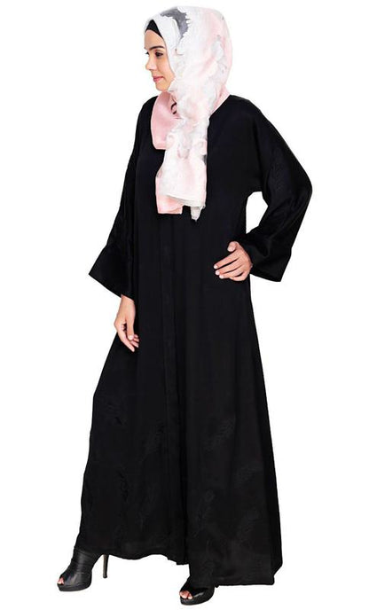 Gorgeous Feather Embroidered Dubai Style Black Abaya