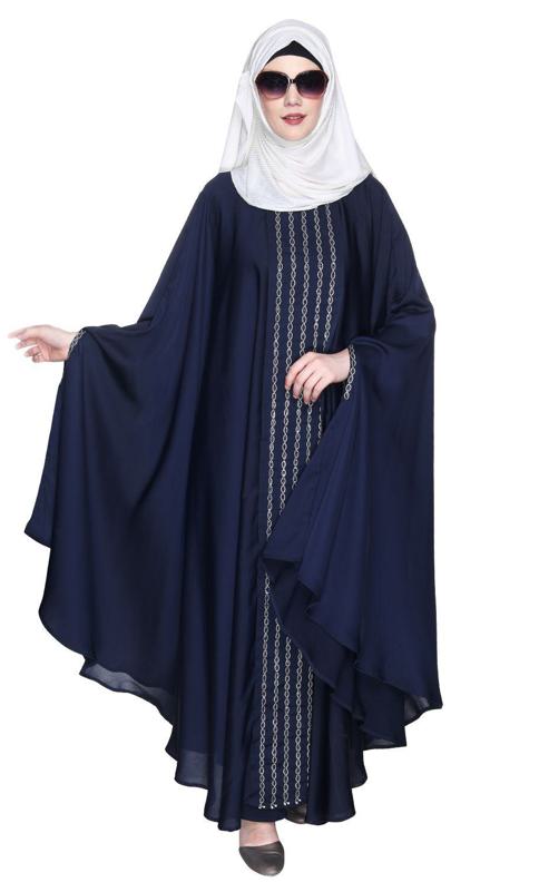 Festive Glittering Embroidered Kaftan In Blue (Made-To-Order)