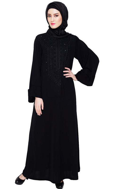 Floral Embellished Black Dubai Style Abaya (Ready-To-Ship)