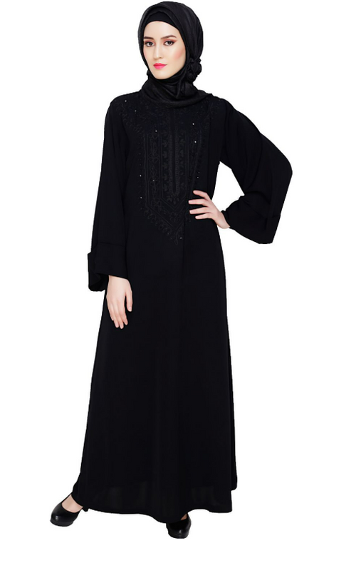 Floral Embellished Black Dubai Style Abaya (Made-To-Order)