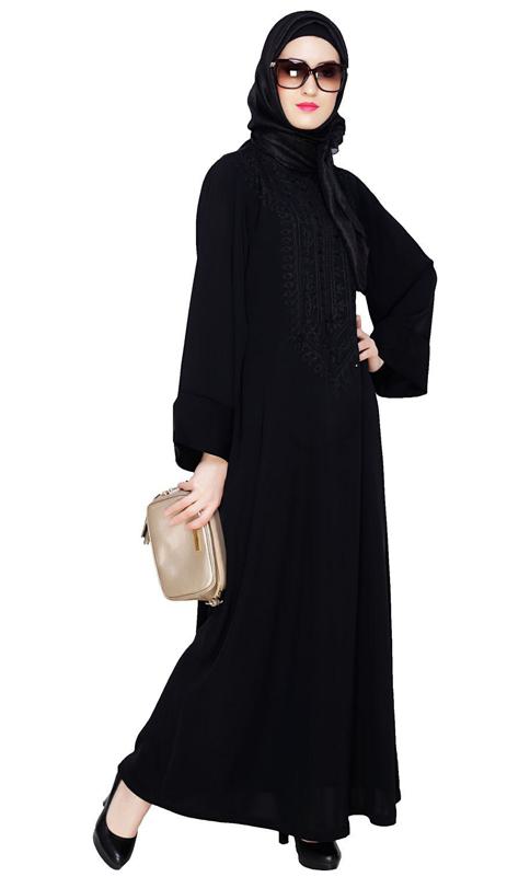 Floral Embellished Black Dubai Style Abaya