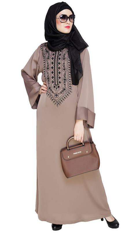 Floral Embellished Umber Brown Dubai Style Abaya (Made-To-Order)