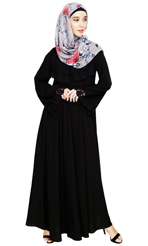 Flouncy Laced Black Abaya