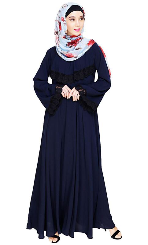 Flouncy Laced Blue Abaya (Made-To-Order)