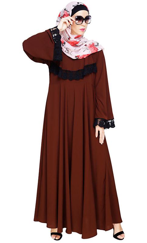 Flouncy Laced Brown Abaya (Made-To-Order)