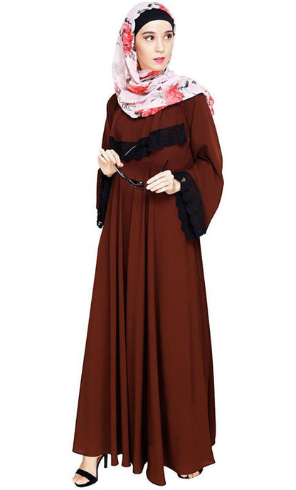 Flouncy Laced Brown Abaya (Made-To-Order)