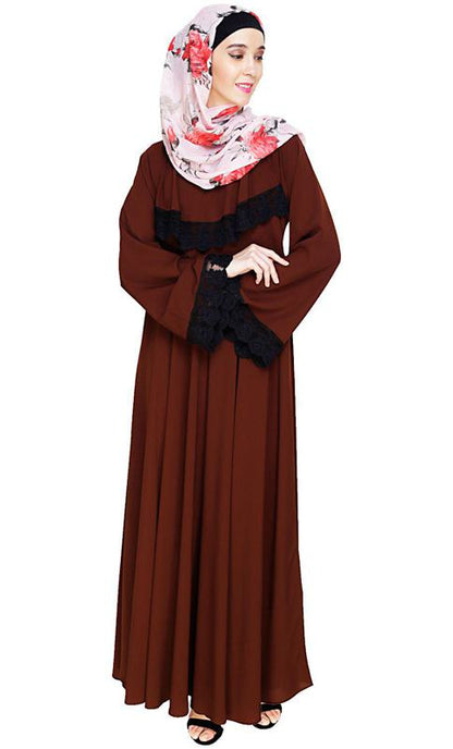 Flouncy Laced Brown Abaya (Made-To-Order)