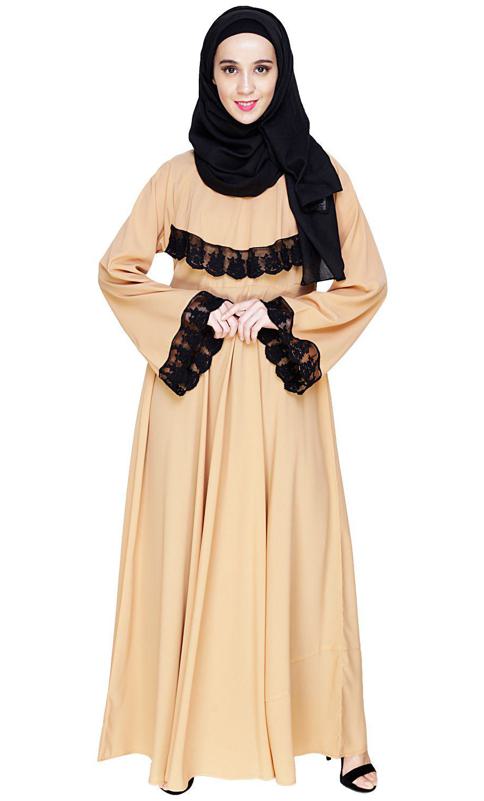 Flouncy Laced Dark Beige Abaya