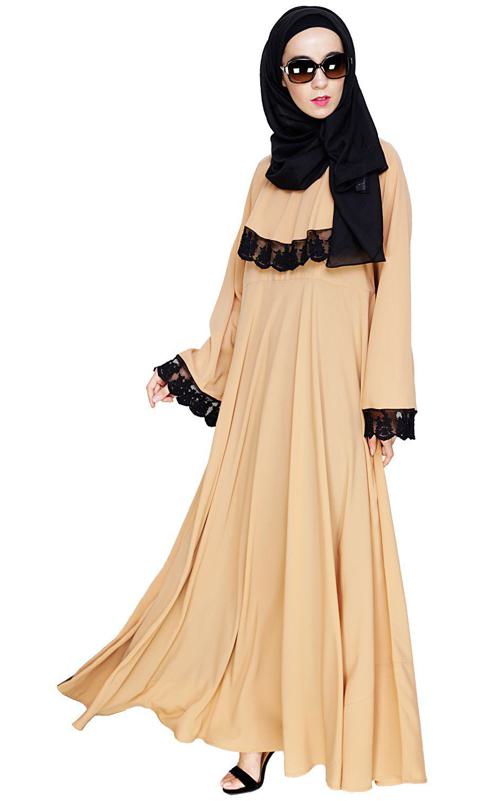 Flouncy Laced Dark Beige Abaya