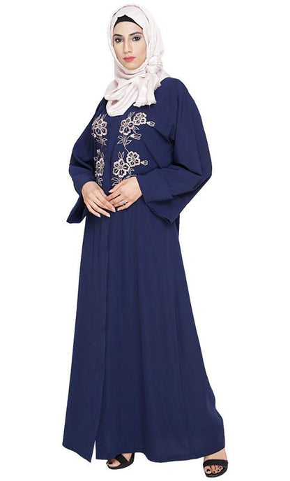 Floweret Embroidered Blue Dubai Style Abaya