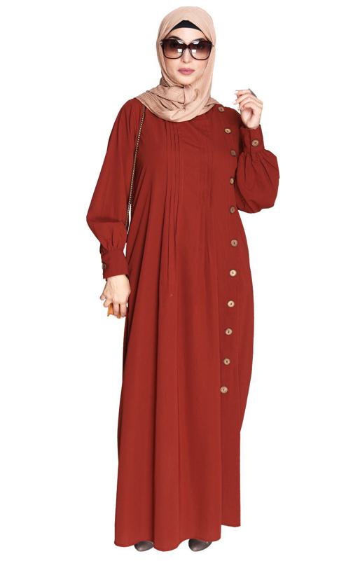 Flowy and Elegant Brick Red Pintuck Abaya (Made-To-Order)