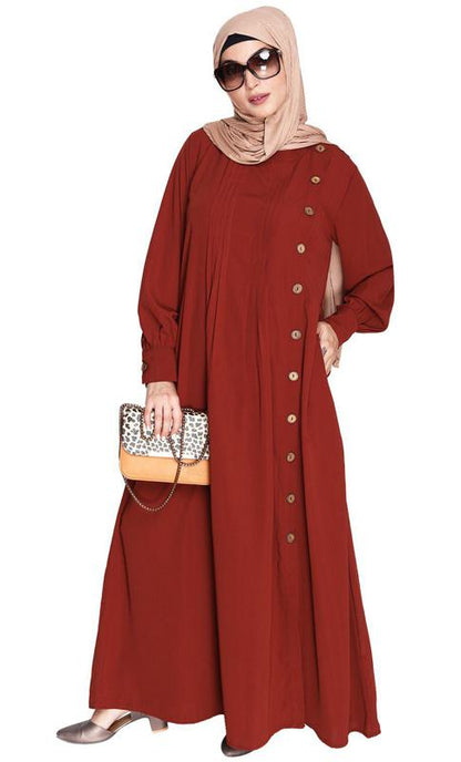 Flowy and Elegant Brick Red Pintuck Abaya (Made-To-Order)