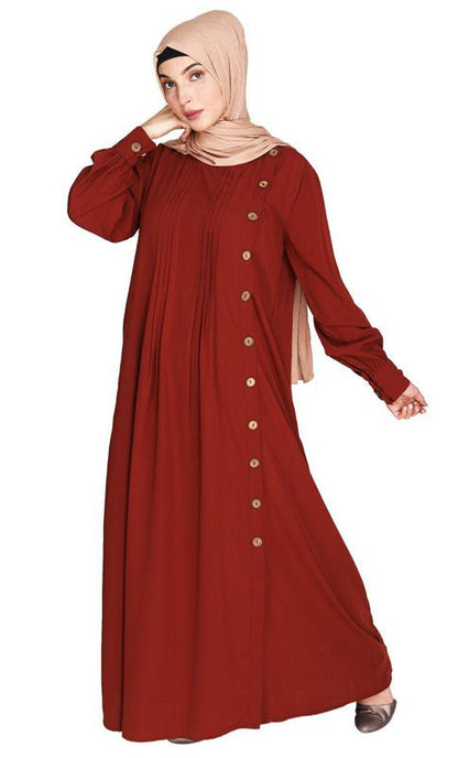 Flowy and Elegant Brick Red Pintuck Abaya (Made-To-Order)