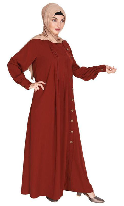 Flowy and Elegant Brick Red Pintuck Abaya (Made-To-Order)