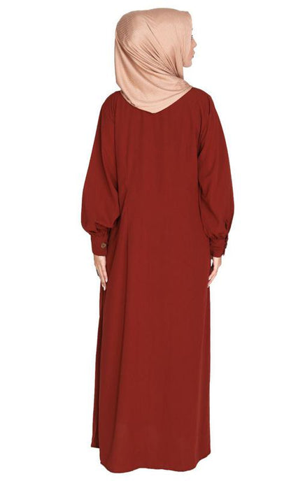 Flowy and Elegant Brick Red Pintuck Abaya (Made-To-Order)
