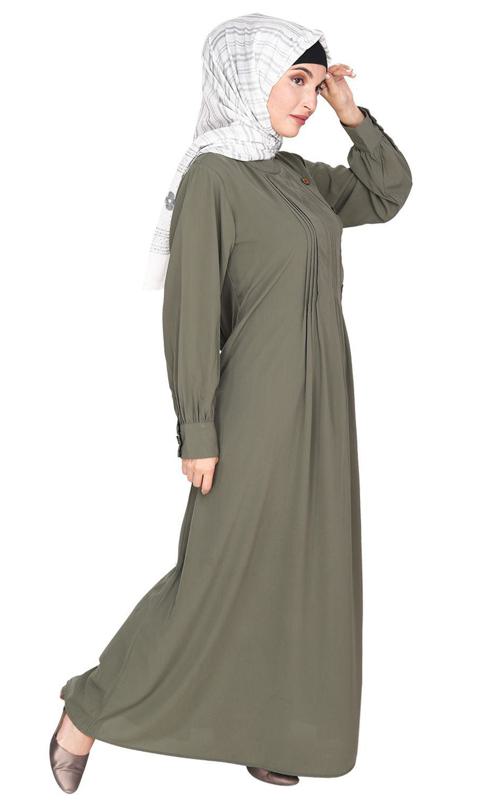 Flowy and Elegant Dead Mint Pintuck Abaya (Made-To-Order)