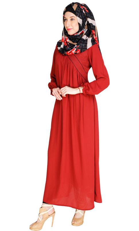 Gathered Maroon Abaya (Made-To-Order)